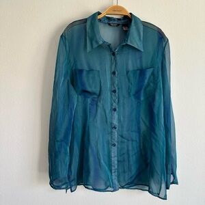 Vintage Beliza Blouse Sheer Top Blue Oceanic Whimsigoth Fairy Button Up